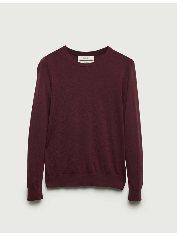 Marks & Spencer Sveter ku krku z čistej merino vlny Marks & Spencer červená