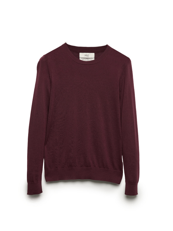 Marks & Spencer Sveter ku krku z čistej merino vlny Marks & Spencer červená