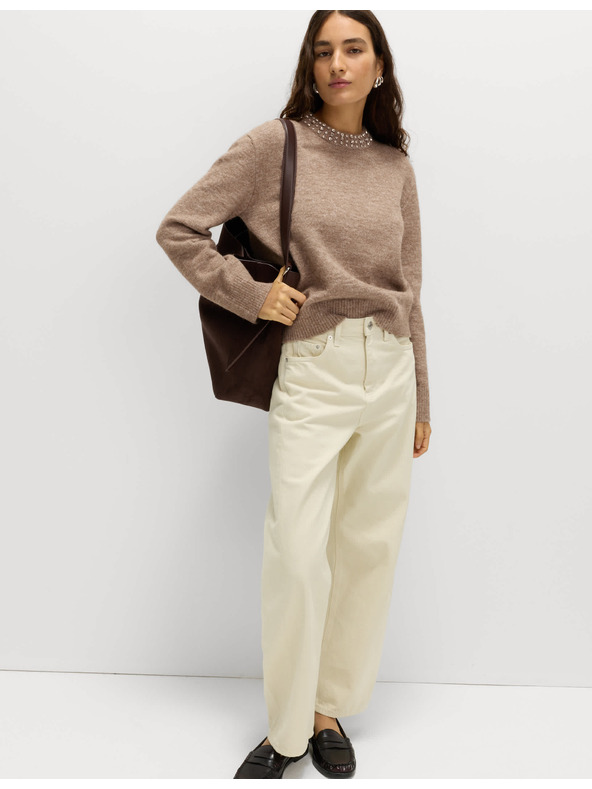 Marks & Spencer Voľný vlnený sveter so zdobením Marks & Spencer hnedá