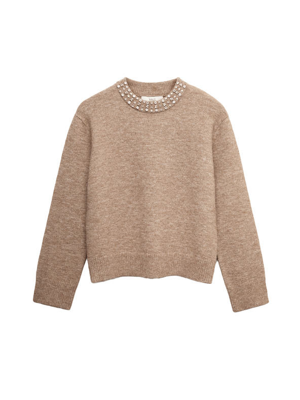 Marks & Spencer Voľný vlnený sveter so zdobením Marks & Spencer hnedá