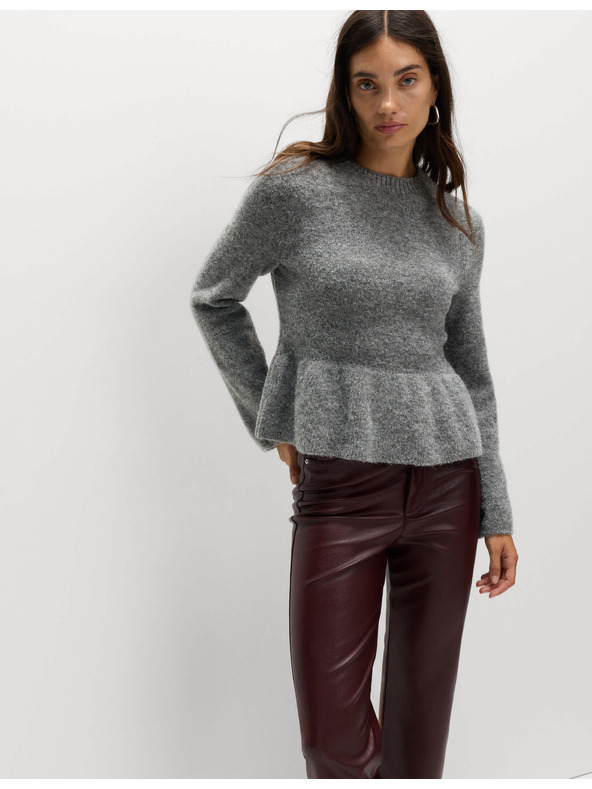 Marks & Spencer Volánový sveter ku krku s vlnou Marks & Spencer šedá