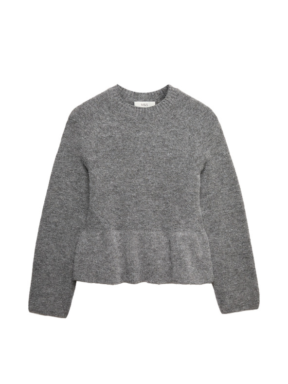 Marks & Spencer Volánový sveter ku krku s vlnou Marks & Spencer šedá