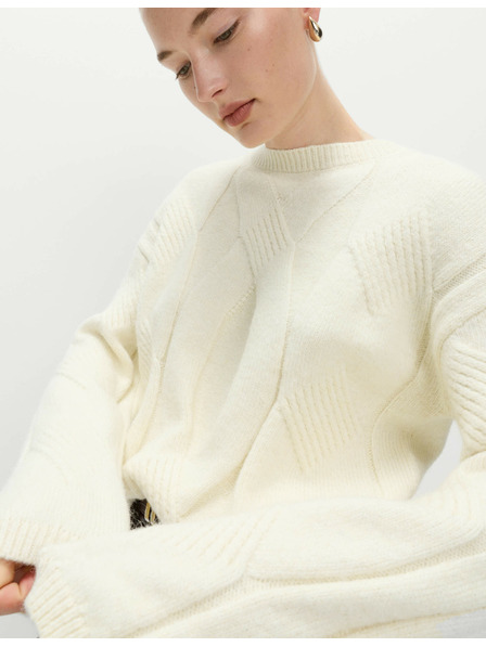 Marks & Spencer Sveter s copánkovým vzorom, s vlnou a vlnou alpaka Marks & Spencer smotanová