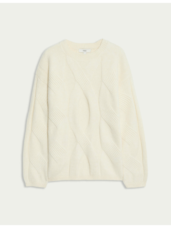 Marks & Spencer Sveter s copánkovým vzorom, s vlnou a vlnou alpaka Marks & Spencer smotanová