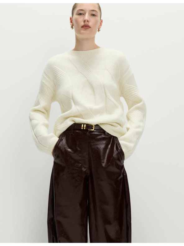 Marks & Spencer Sveter s copánkovým vzorom, s vlnou a vlnou alpaka Marks & Spencer smotanová