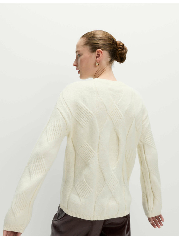 Marks & Spencer Sveter s copánkovým vzorom, s vlnou a vlnou alpaka Marks & Spencer smotanová