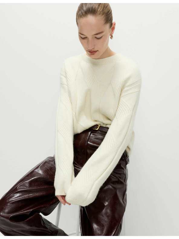 Marks & Spencer Sveter s copánkovým vzorom, s vlnou a vlnou alpaka Marks & Spencer smotanová