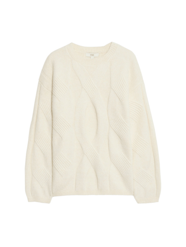 Marks & Spencer Sveter s copánkovým vzorom, s vlnou a vlnou alpaka Marks & Spencer smotanová