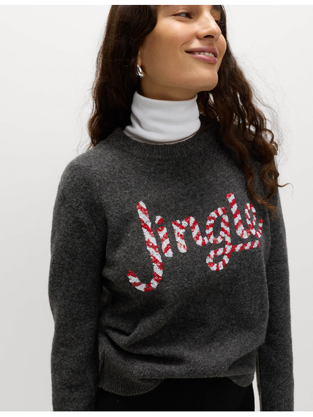 Marks & Spencer Zdobený sveter ku krku s nápisom a s vlnou Marks & Spencer sivá