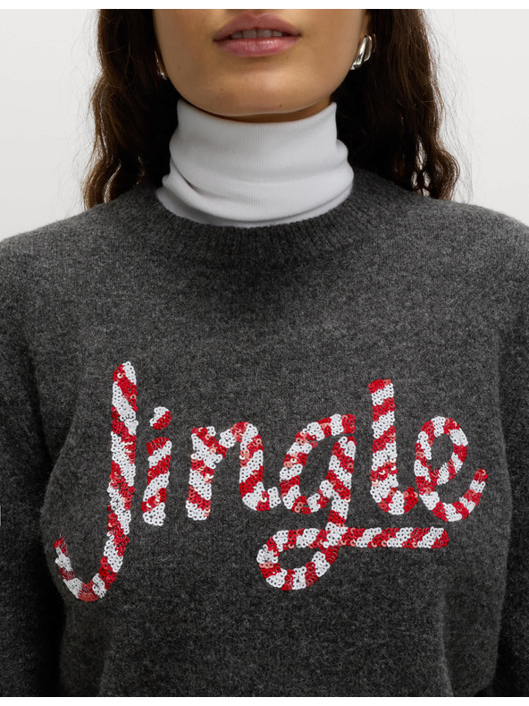 Marks & Spencer Zdobený sveter ku krku s nápisom a s vlnou Marks & Spencer sivá