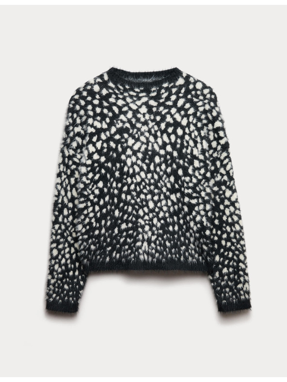Marks & Spencer Voľný sveter s výstrihom ku krku so zvieracím vzorom Marks & Spencer čierna
