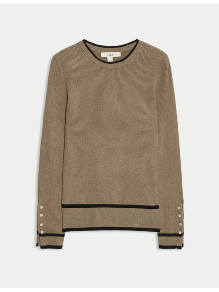 Marks & Spencer Rebrovaný sveter s výstrihom ku krku s kontrastnými detailmi Marks & Spencer hnedá