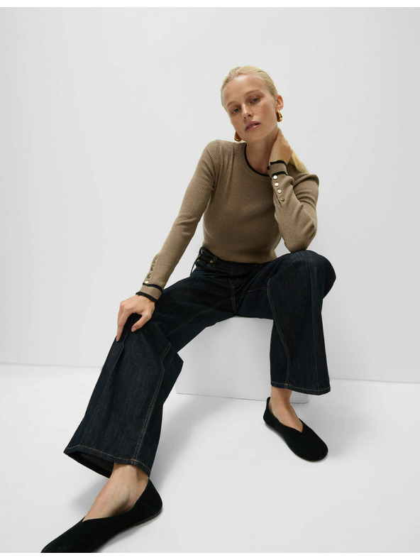 Marks & Spencer Rebrovaný sveter s výstrihom ku krku s kontrastnými detailmi Marks & Spencer hnedá