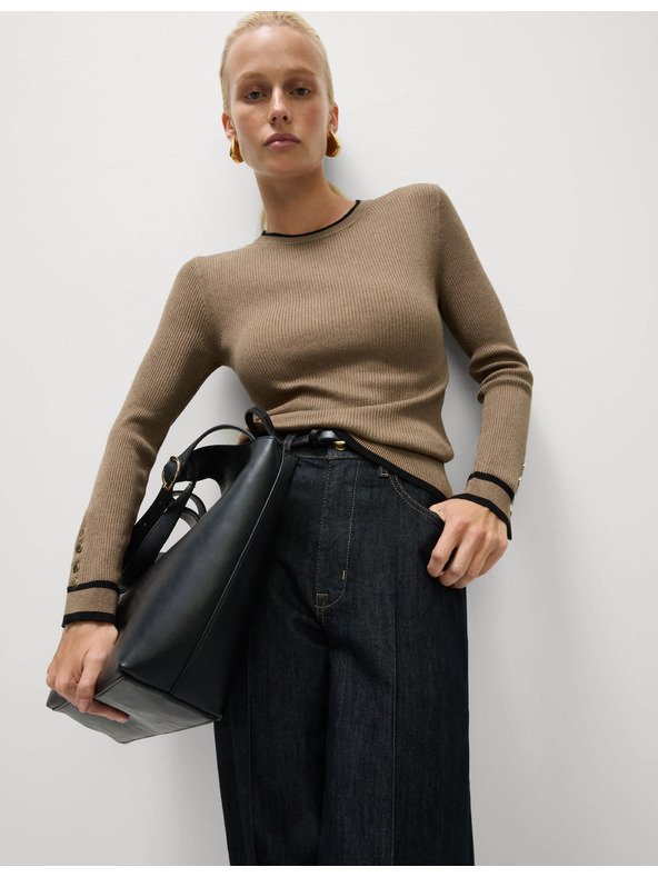 Marks & Spencer Rebrovaný sveter s výstrihom ku krku s kontrastnými detailmi Marks & Spencer hnedá