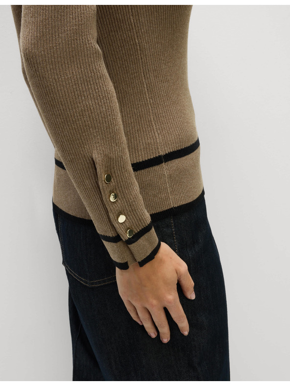 Marks & Spencer Rebrovaný sveter s výstrihom ku krku s kontrastnými detailmi Marks & Spencer hnedá