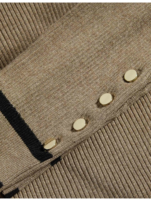 Marks & Spencer Rebrovaný sveter s výstrihom ku krku s kontrastnými detailmi Marks & Spencer hnedá