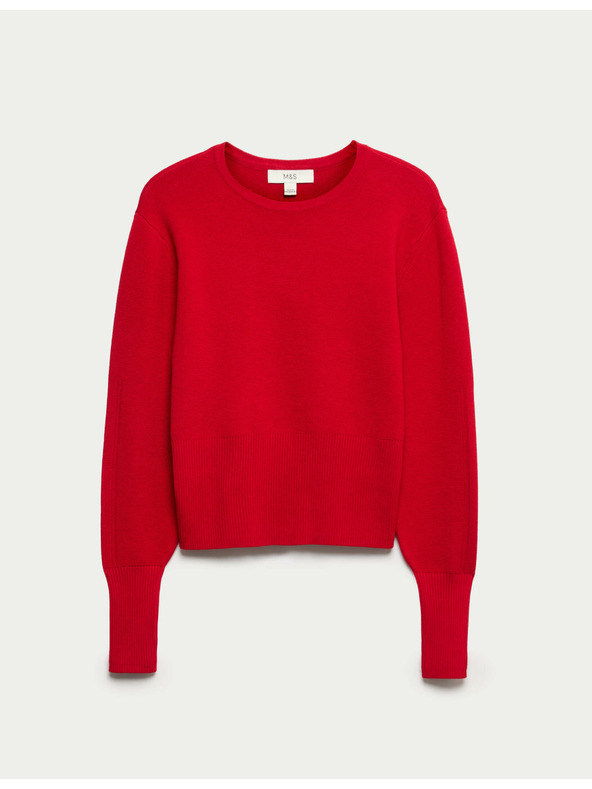Marks & Spencer Pletený top so zvýrazneným pásom a výstrihom ku krku Marks & Spencer červená
