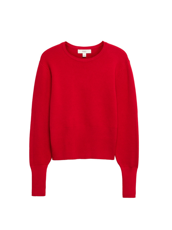 Marks & Spencer Pletený top so zvýrazneným pásom a výstrihom ku krku Marks & Spencer červená