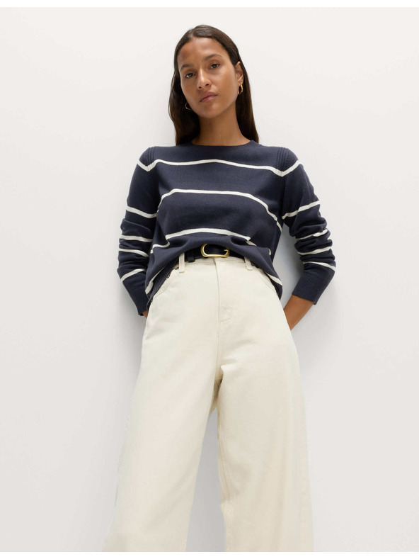 Marks & Spencer Extra mäkký pruhovaný sveter ku krku Marks & Spencer námorná modrá