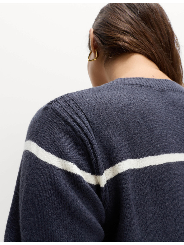 Marks & Spencer Extra mäkký pruhovaný sveter ku krku Marks & Spencer námorná modrá