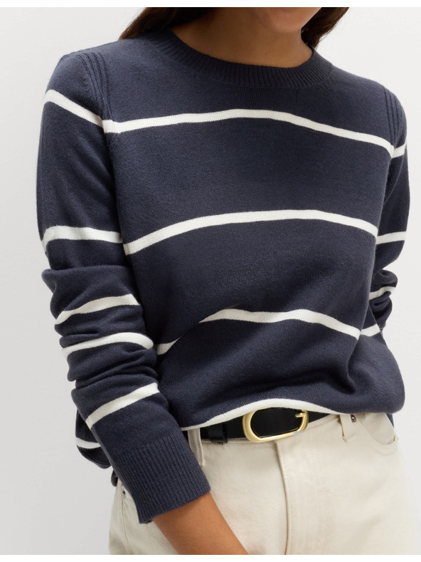 Marks & Spencer Extra mäkký pruhovaný sveter ku krku Marks & Spencer námorná modrá