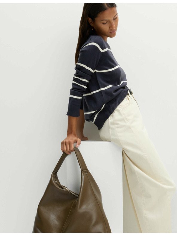 Marks & Spencer Extra mäkký pruhovaný sveter ku krku Marks & Spencer námorná modrá