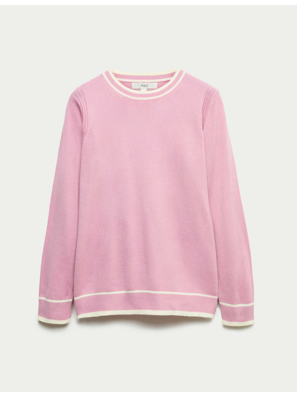 Marks & Spencer Mimoriadne mäkký sveter s výstrihom ku krku a kontrastnými lemami Marks & Spencer ružová