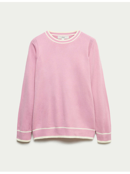 Marks & Spencer Mimoriadne mäkký sveter s výstrihom ku krku a kontrastnými lemami Marks & Spencer ružová