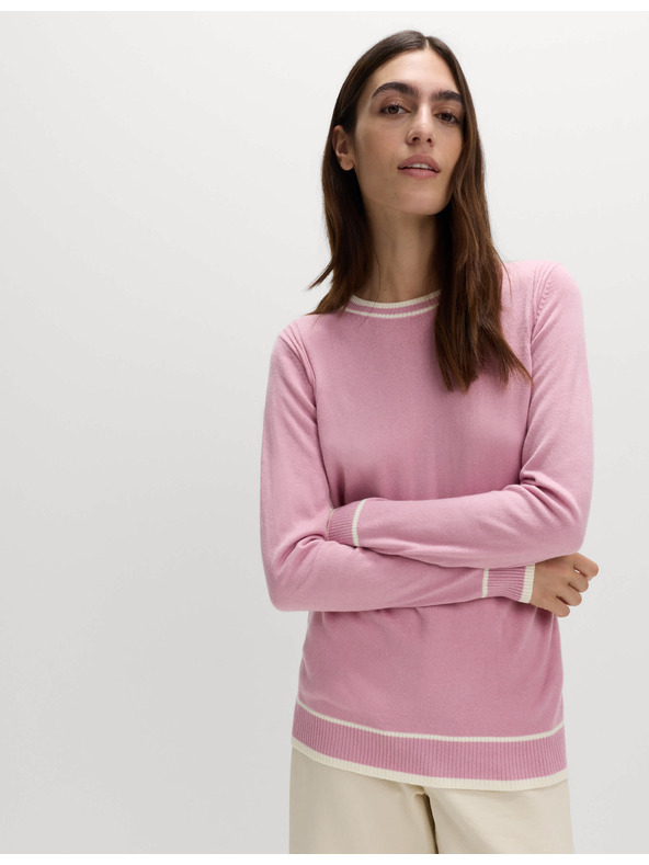 Marks & Spencer Mimoriadne mäkký sveter s výstrihom ku krku a kontrastnými lemami Marks & Spencer ružová