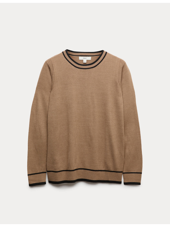 Marks & Spencer Mimoriadne mäkký sveter s výstrihom ku krku a kontrastnými lemami Marks & Spencer hnedá