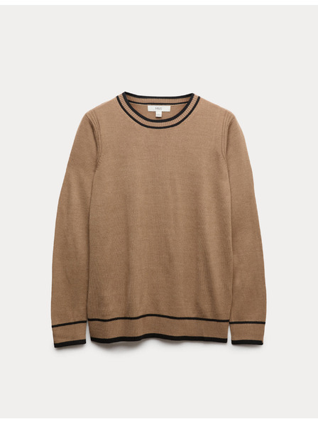 Marks & Spencer Mimoriadne mäkký sveter s výstrihom ku krku a kontrastnými lemami Marks & Spencer hnedá