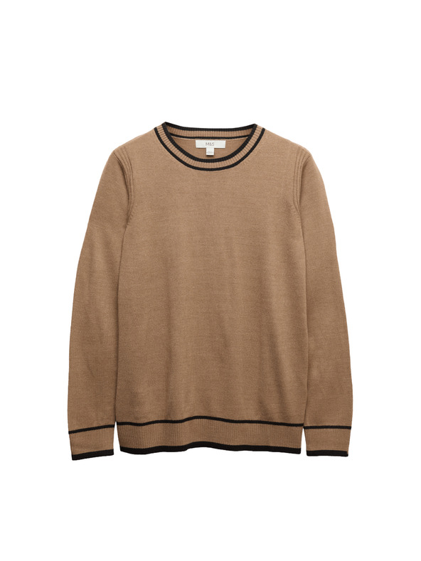 Marks & Spencer Mimoriadne mäkký sveter s výstrihom ku krku a kontrastnými lemami Marks & Spencer hnedá