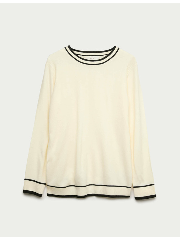 Marks & Spencer Mimoriadne mäkký sveter s výstrihom ku krku a kontrastnými lemami Marks & Spencer smotanová