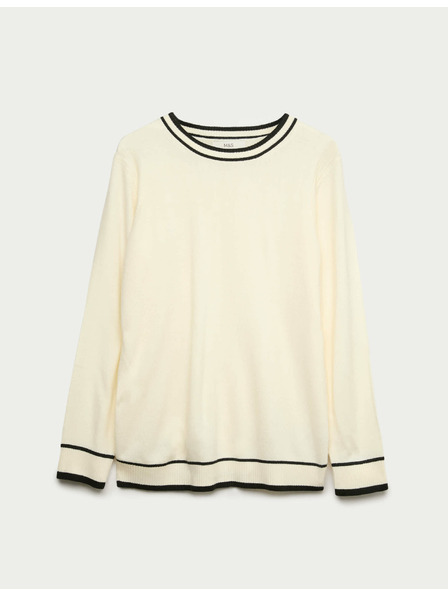 Marks & Spencer Mimoriadne mäkký sveter s výstrihom ku krku a kontrastnými lemami Marks & Spencer smotanová