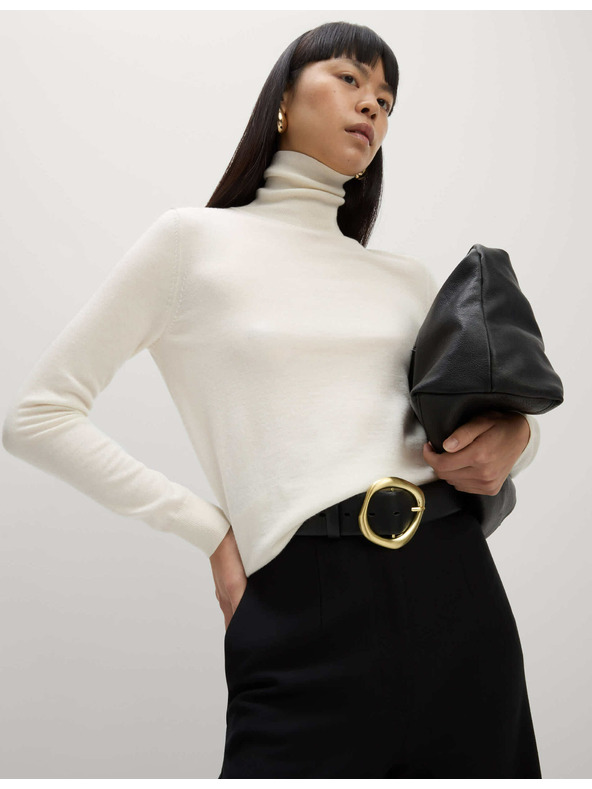 Marks & Spencer Sveter s rolákovým golierom zo 100% vlny Merino Marks & Spencer smotanová