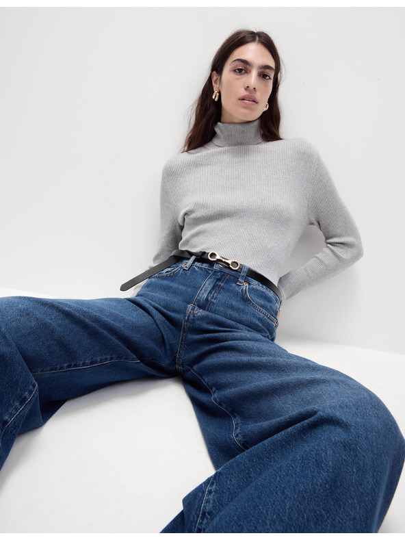 Marks & Spencer Rebrovaný sveter s rolákovým golierom Marks & Spencer sivá