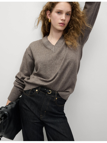 Marks & Spencer Sveter so výstrihom do V z kožušinovej priadze Marks & Spencer hnedá