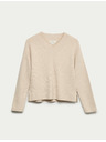 Marks & Spencer Rebrovaný voľný sveter s výstrihom do V Marks & Spencer béžová