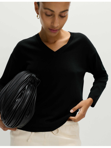 Marks & Spencer Sveter s výstrihom do V z vlny Merino Marks & Spencer čierna