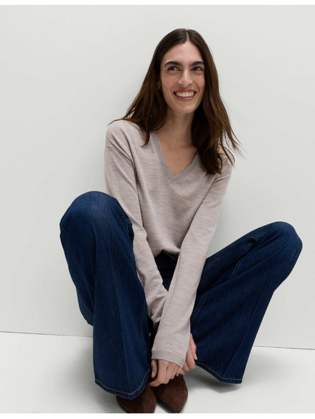 Marks & Spencer Sveter s výstrihom do V z vlny Merino Marks & Spencer béžová