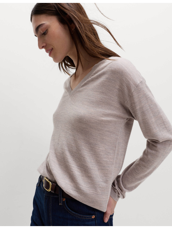 Marks & Spencer Sveter s výstrihom do V z vlny Merino Marks & Spencer béžová