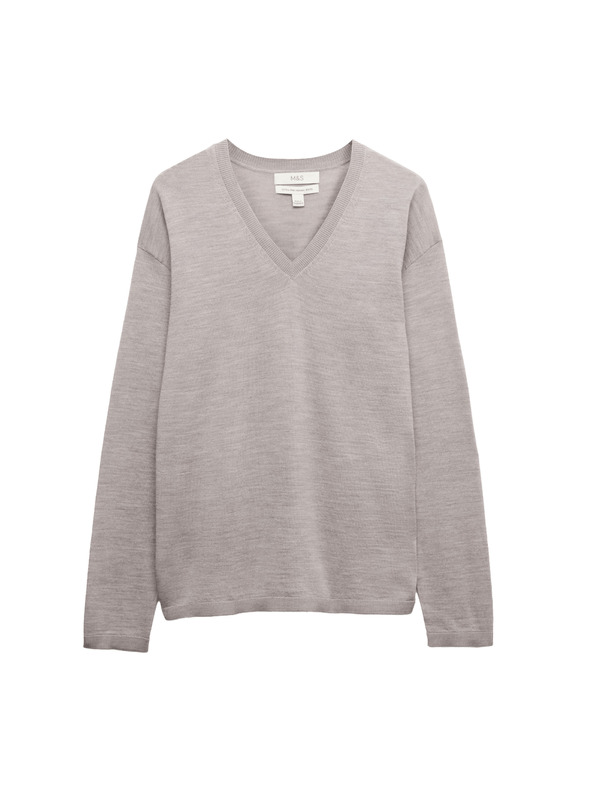 Marks & Spencer Sveter s výstrihom do V z vlny Merino Marks & Spencer béžová