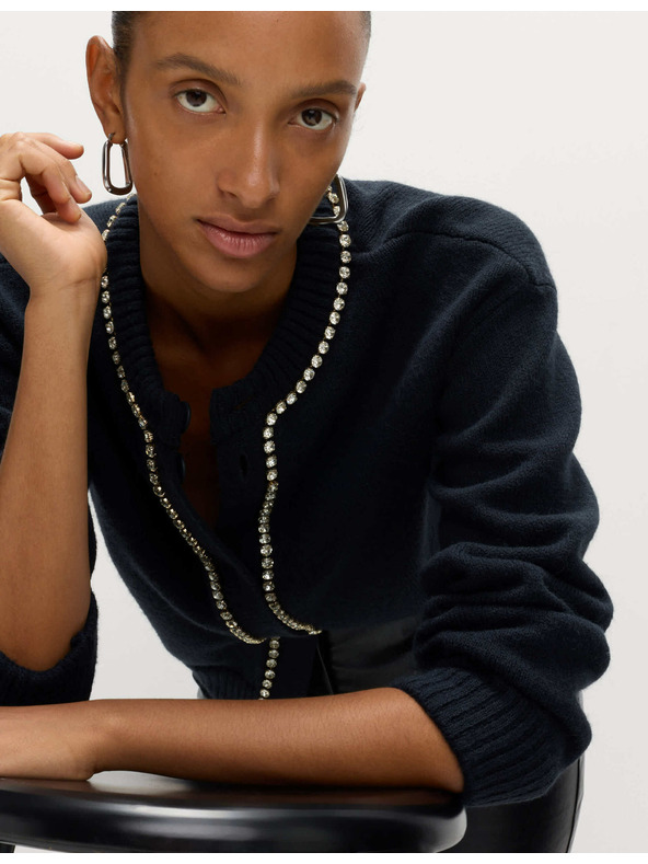 Marks & Spencer Kardigan s okrúhlym výstrihom a drahokamami Marks & Spencer námornická modrá