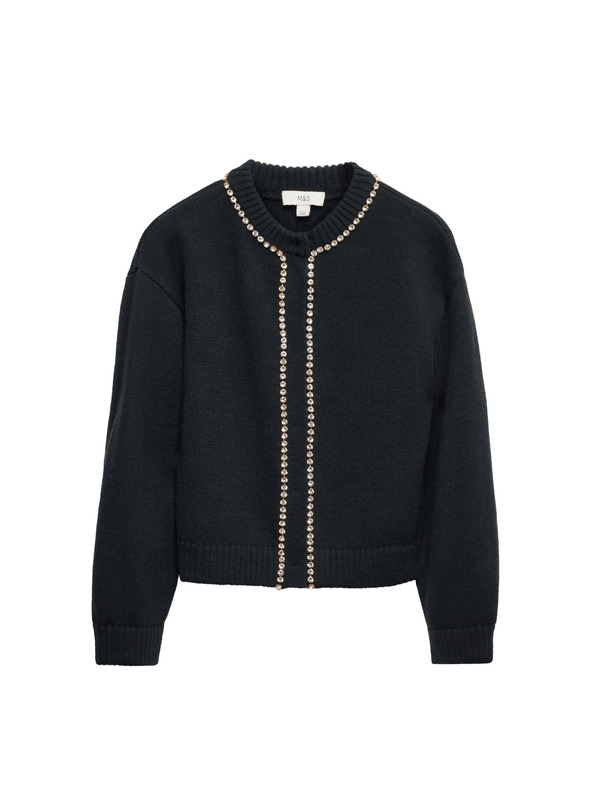 Marks & Spencer Kardigan s okrúhlym výstrihom a drahokamami Marks & Spencer námornická modrá