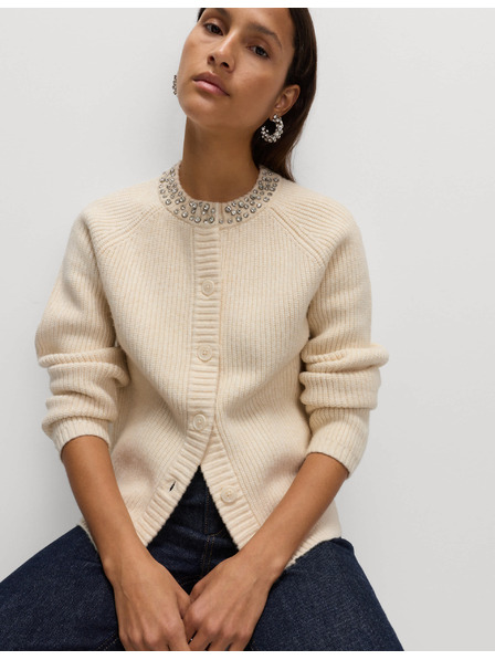 Marks & Spencer Textúrovaný zdobený kardigan s gombíkmi na prednej strane Marks & Spencer smotanová