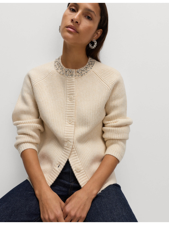 Marks & Spencer Textúrovaný zdobený kardigan s gombíkmi na prednej strane Marks & Spencer smotanová