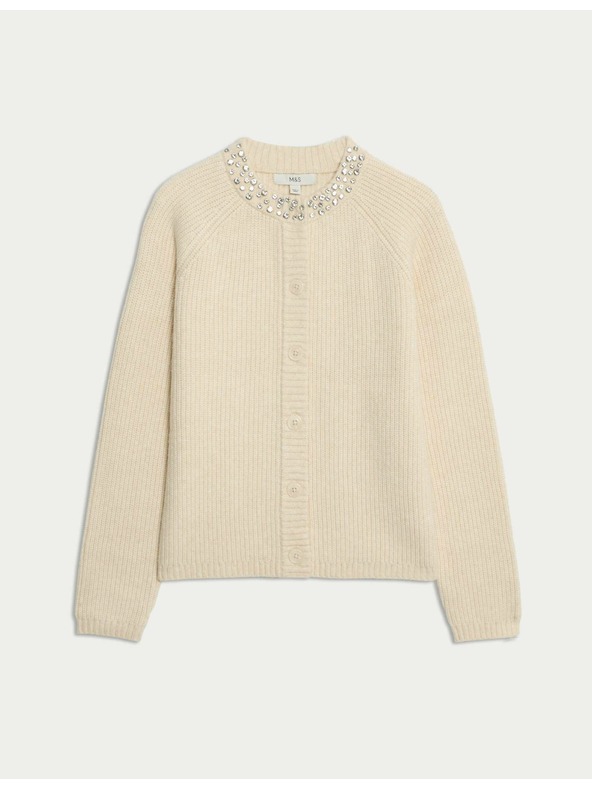 Marks & Spencer Textúrovaný zdobený kardigan s gombíkmi na prednej strane Marks & Spencer smotanová