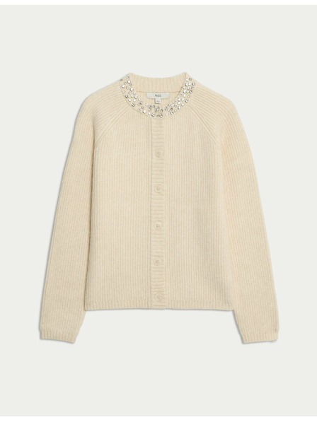 Marks & Spencer Textúrovaný zdobený kardigan s gombíkmi na prednej strane Marks & Spencer smotanová