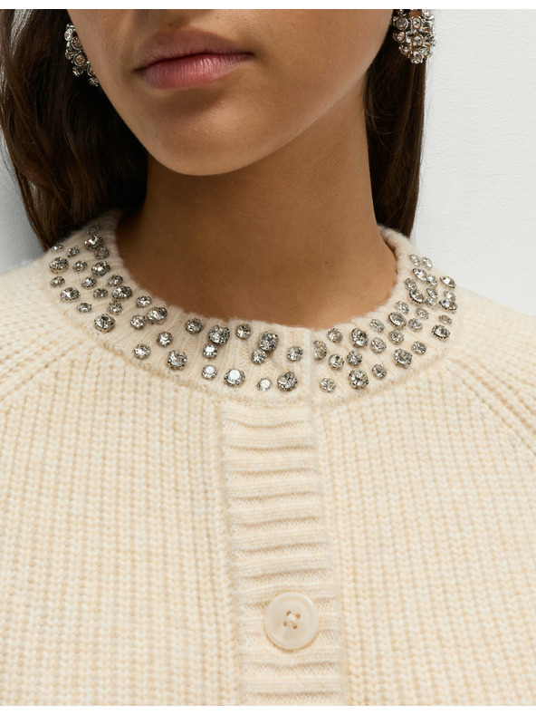 Marks & Spencer Textúrovaný zdobený kardigan s gombíkmi na prednej strane Marks & Spencer smotanová