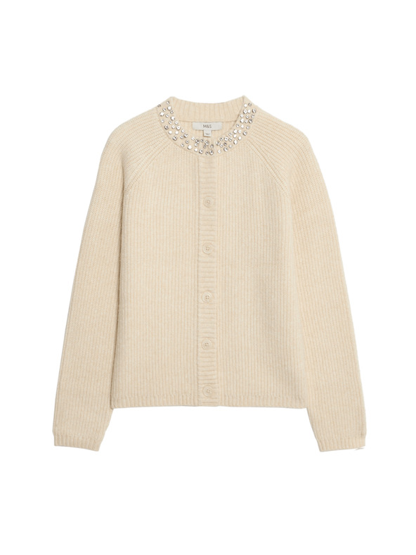 Marks & Spencer Textúrovaný zdobený kardigan s gombíkmi na prednej strane Marks & Spencer smotanová
